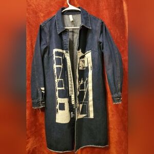 DARK BLUE DENIM PAINTED TRENCH COAT